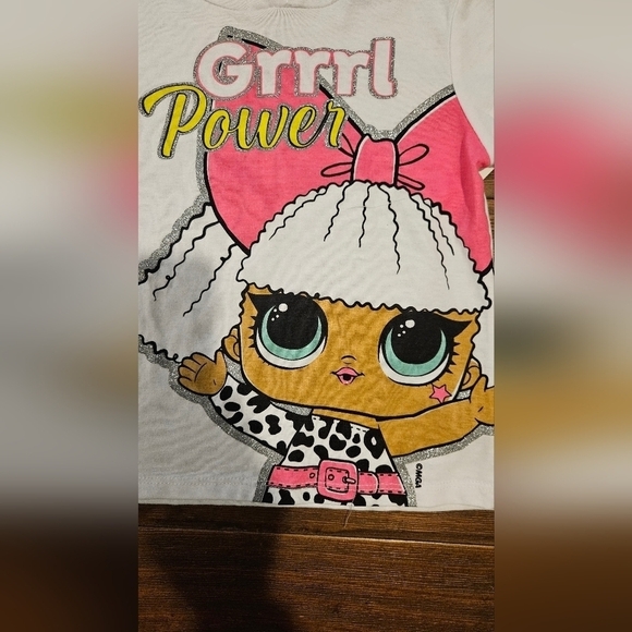 L.O.L. SURPRISE! NWT GIRL'S GRRRL POWER GLITTER GRAPHIC T-SHIRT HOOD& BOW SIZE 4 - Picture 6 of 6